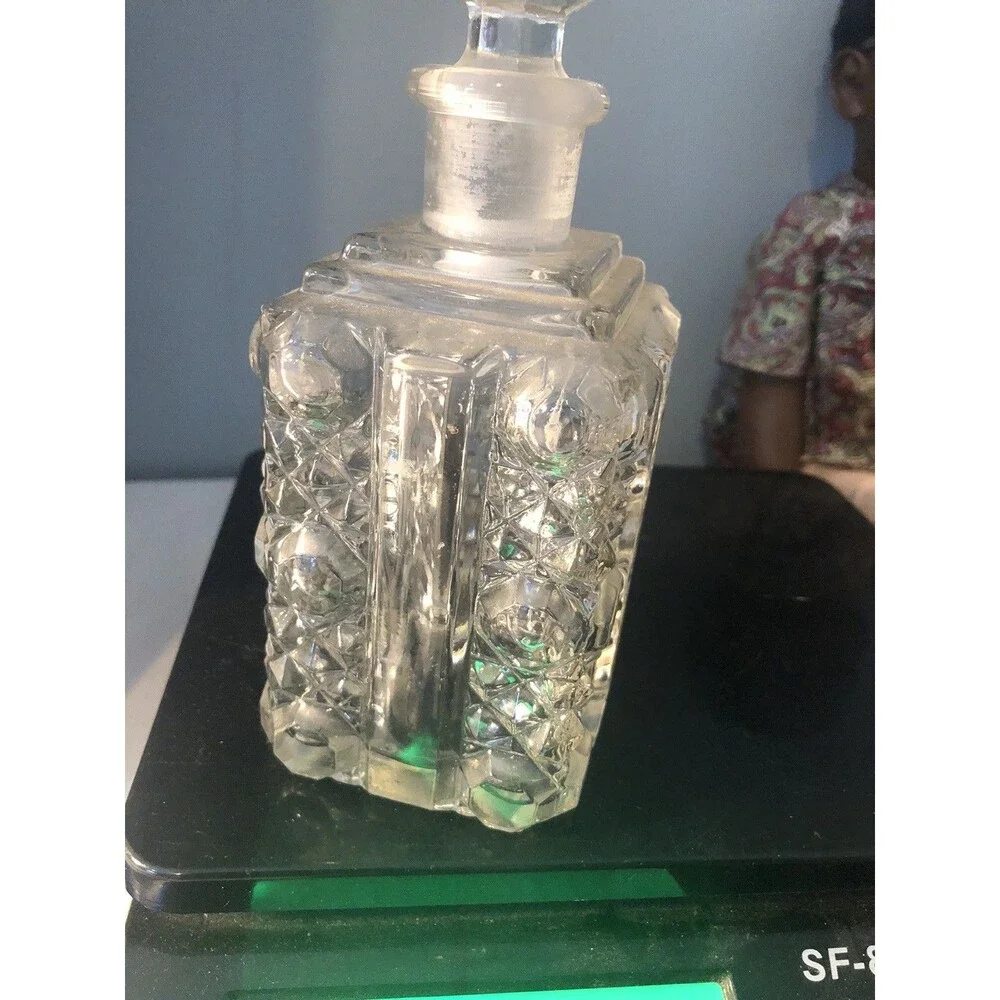 Vintage Diamond Cut Decanter Cologne Bottle Diamond Pattern Square
